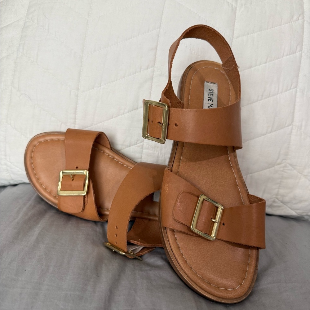 Steve Madden Brown Sandals with Gold Buckles